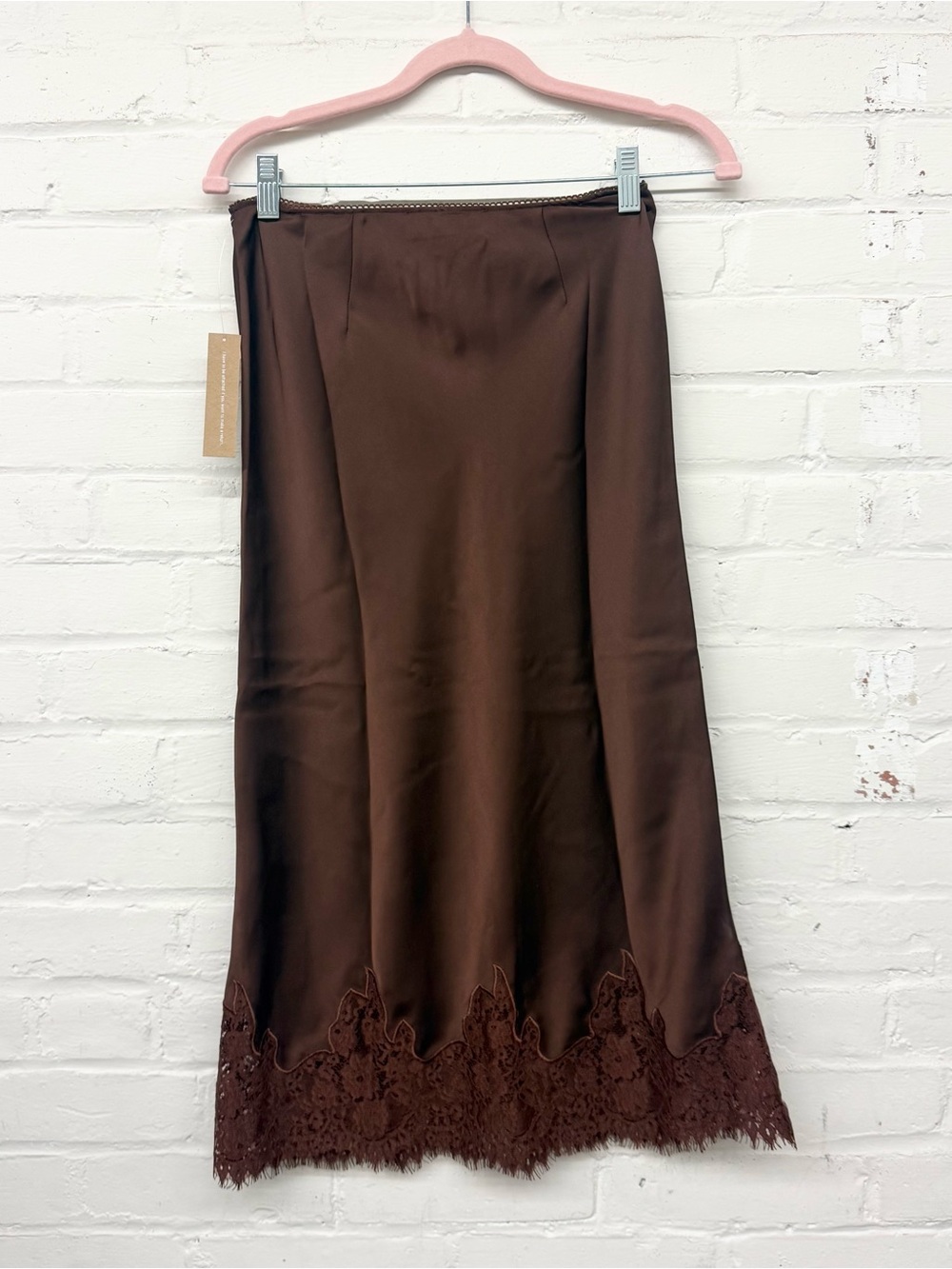 NWT Few Moda x You Avery Brown Lace Trim Midi Skirt XS - Picture 7 of 7